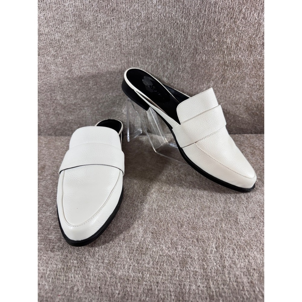 Rebecca Minkoff Loafer Mules Women 9M White Pebbled Leather Pointed Toe Slip On